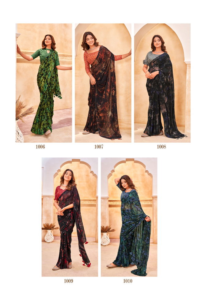 Stavan Sagaai Printed Chiffon Embroidered Party Wear Sarees
